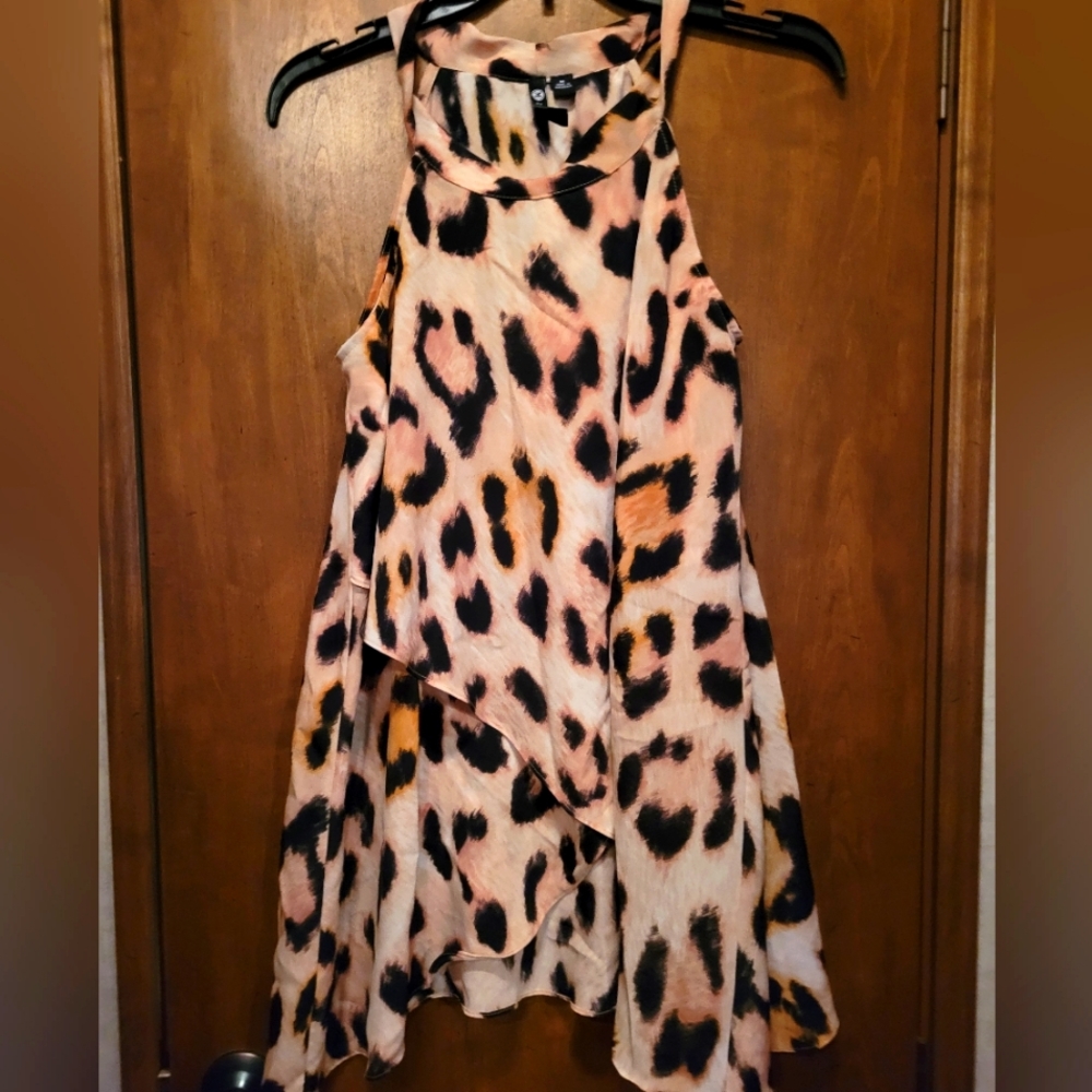 Milano Leopard Print Layers Flowing Blouse, Size M